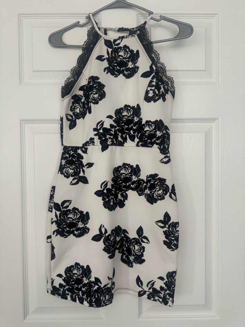 Black & White Floral Halter Dress